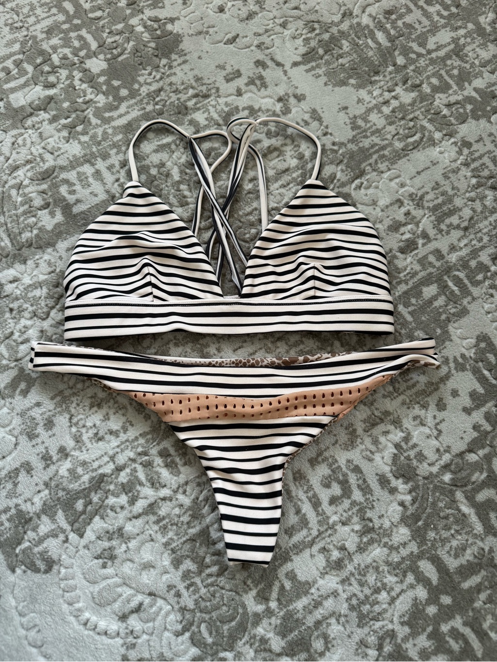 Acacia Swimwear Black & White Striped Bikini Set Xs